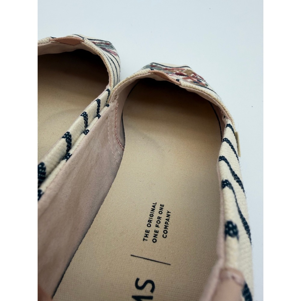 TOMS Classic Floral Embroidery Woven Stripe Alpargata Women Size 10 Cream Navy - Picture 6 of 9